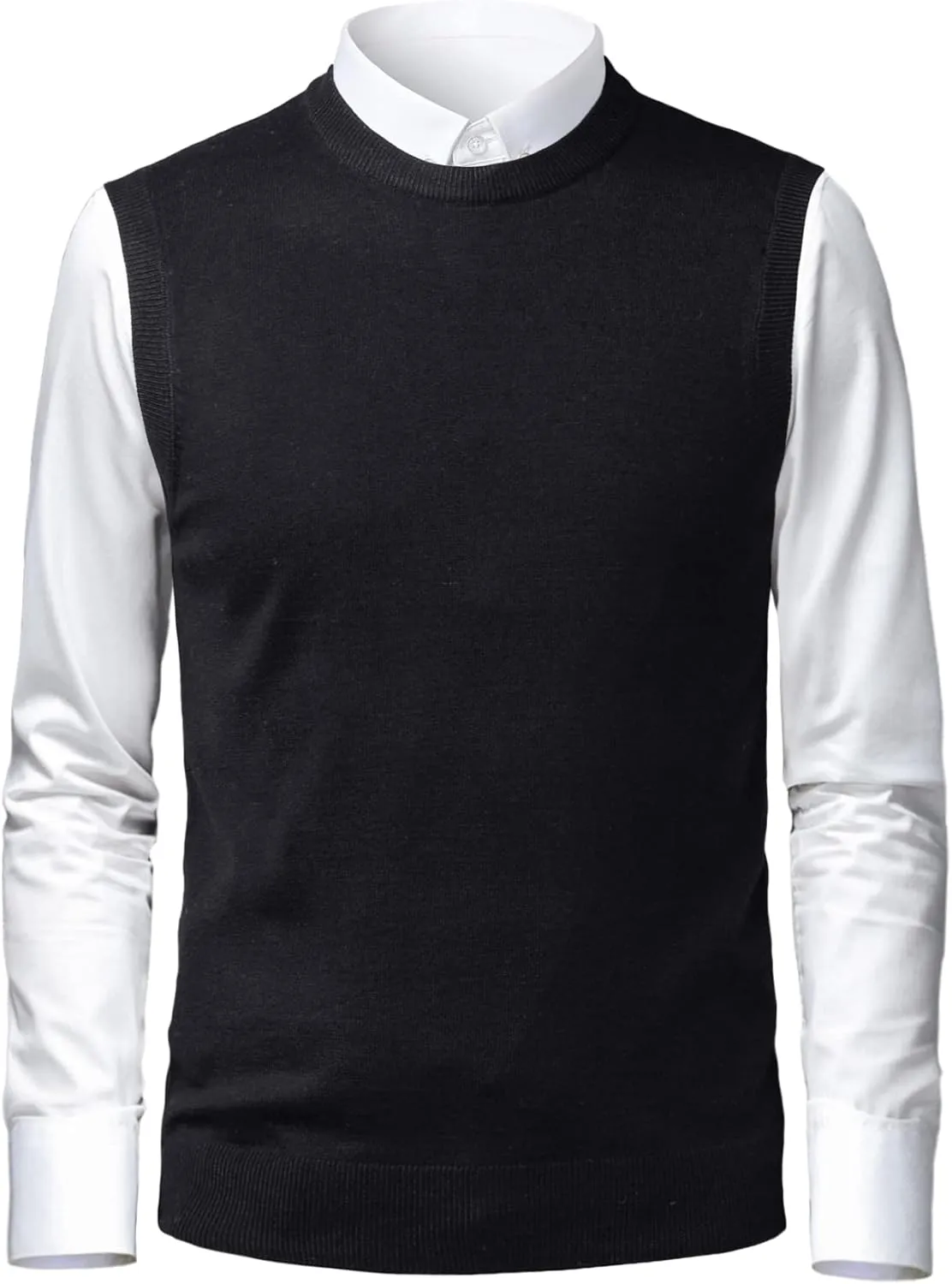 Mens Soft V Neck Crew Neck Knitted Sweater Vest Solid Sleeveless Pullover Slim Fit Plain Color for Dad Husband