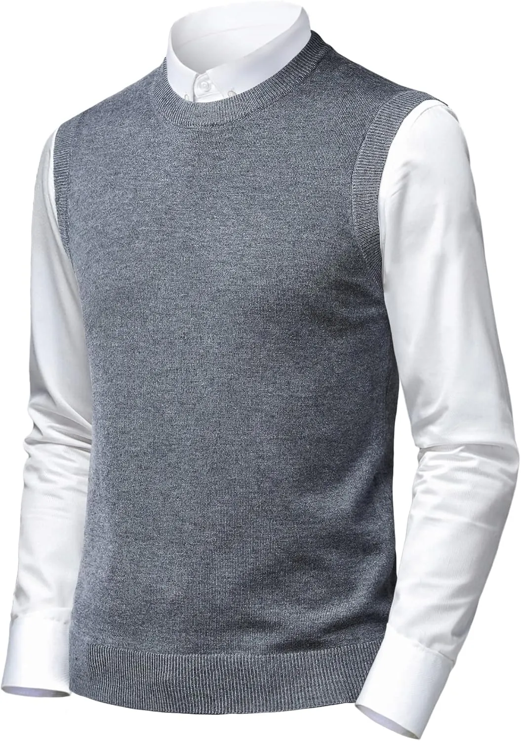 Mens Soft V Neck Crew Neck Knitted Sweater Vest Solid Sleeveless Pullover Slim Fit Plain Color for Dad Husband