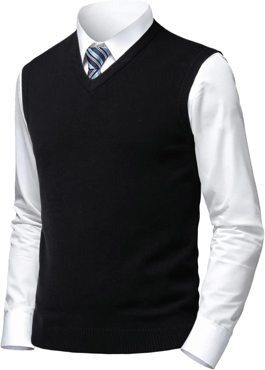 Mens Soft V Neck Crew Neck Knitted Sweater Vest Solid Sleeveless Pullover Slim Fit Plain Color for Dad Husband