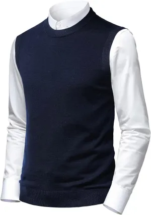 Mens Soft V Neck Crew Neck Knitted Sweater Vest Solid Sleeveless Pullover Slim Fit Plain Color for Dad Husband