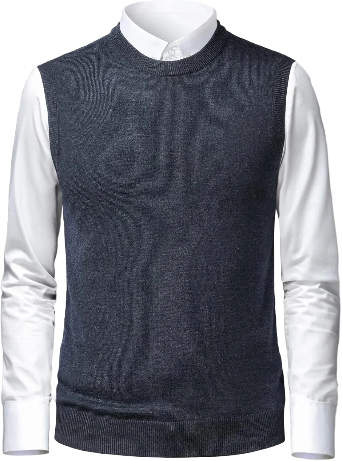 Mens Soft V Neck Crew Neck Knitted Sweater Vest Solid Sleeveless Pullover Slim Fit Plain Color for Dad Husband