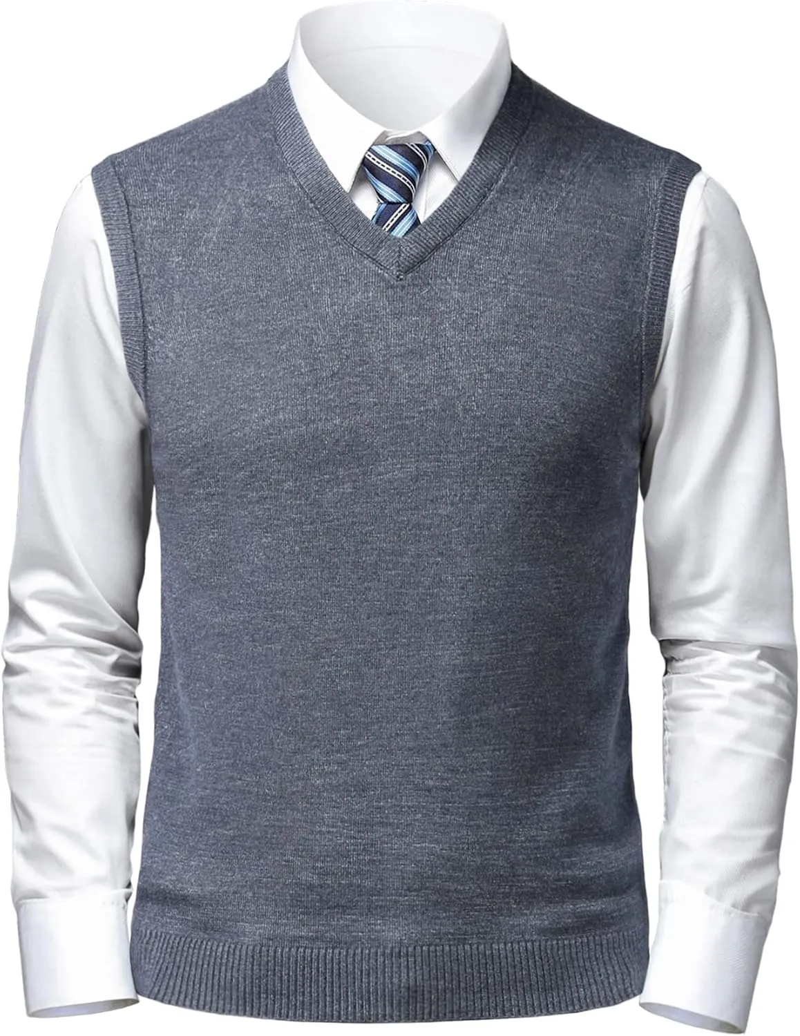 Mens Soft V Neck Crew Neck Knitted Sweater Vest Solid Sleeveless Pullover Slim Fit Plain Color for Dad Husband