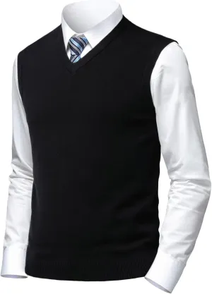 Mens Soft V Neck Crew Neck Knitted Sweater Vest Solid Sleeveless Pullover Slim Fit Plain Color for Dad Husband