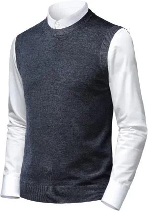 Mens Soft V Neck Crew Neck Knitted Sweater Vest Solid Sleeveless Pullover Slim Fit Plain Color for Dad Husband