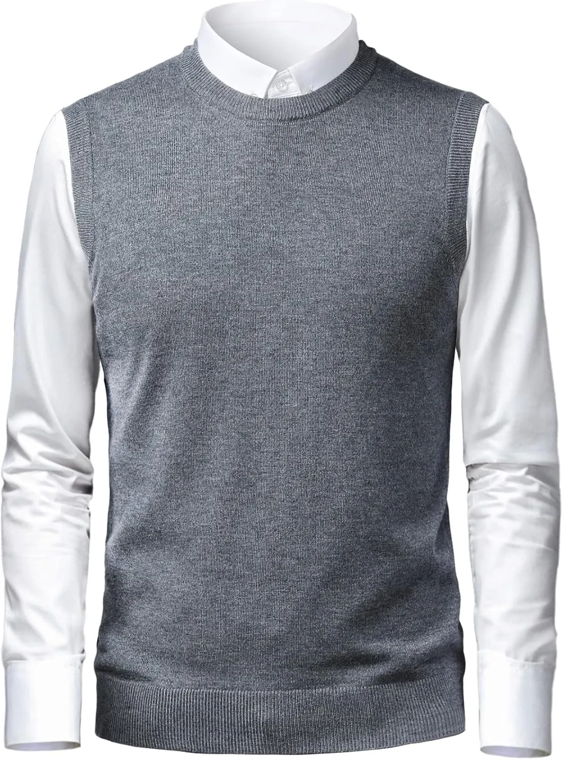 Mens Soft V Neck Crew Neck Knitted Sweater Vest Solid Sleeveless Pullover Slim Fit Plain Color for Dad Husband