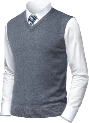 Mens Soft V Neck Crew Neck Knitted Sweater Vest Solid Sleeveless Pullover Slim Fit Plain Color for Dad Husband
