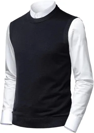 Mens Soft V Neck Crew Neck Knitted Sweater Vest Solid Sleeveless Pullover Slim Fit Plain Color for Dad Husband