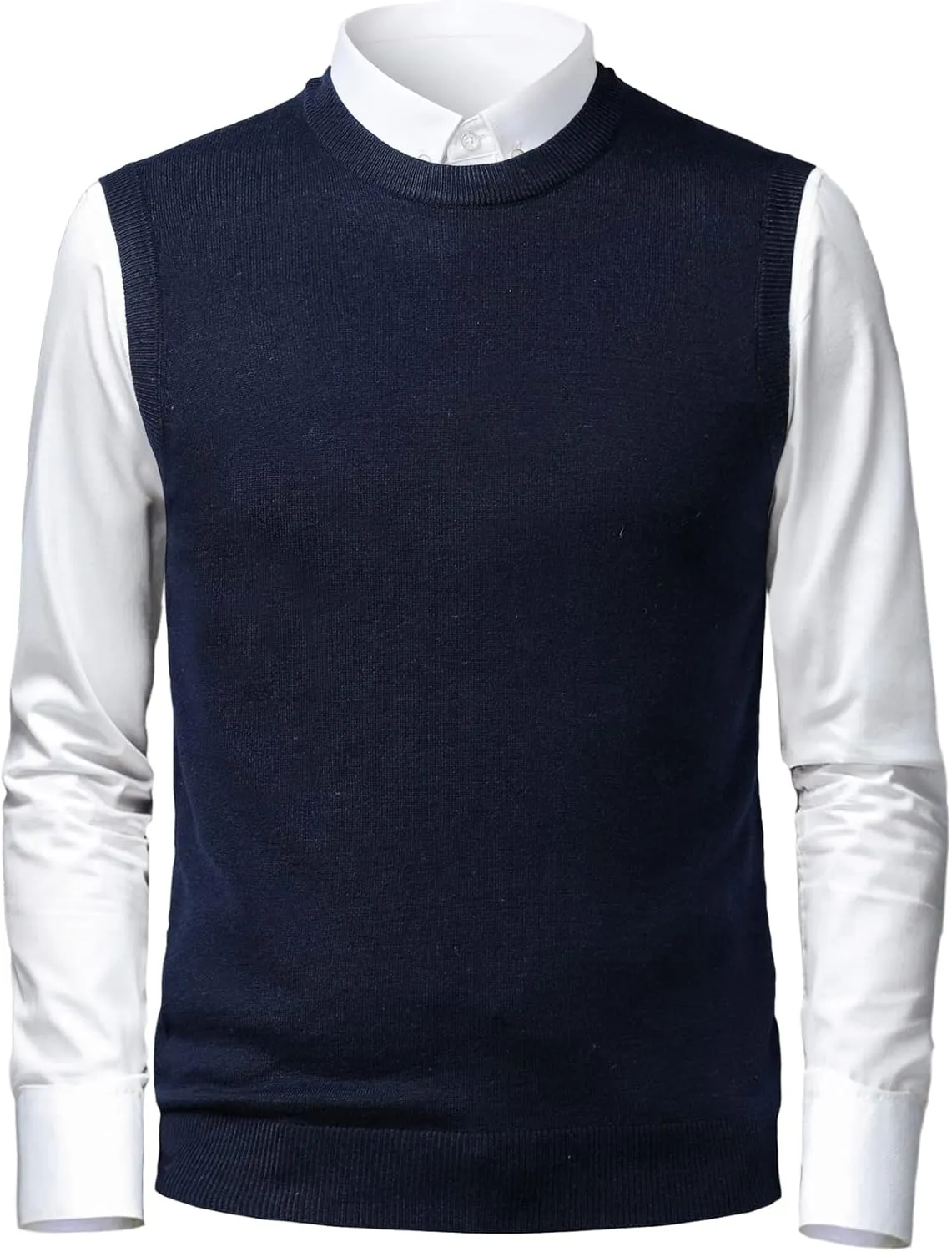 Mens Soft V Neck Crew Neck Knitted Sweater Vest Solid Sleeveless Pullover Slim Fit Plain Color for Dad Husband
