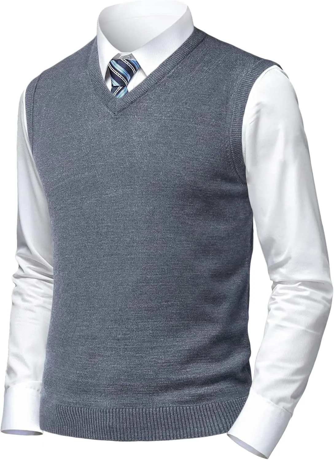 Mens Soft V Neck Crew Neck Knitted Sweater Vest Solid Sleeveless Pullover Slim Fit Plain Color for Dad Husband