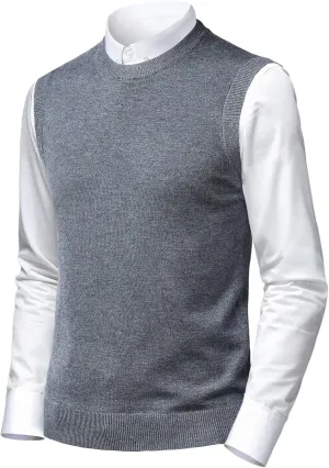 Mens Soft V Neck Crew Neck Knitted Sweater Vest Solid Sleeveless Pullover Slim Fit Plain Color for Dad Husband