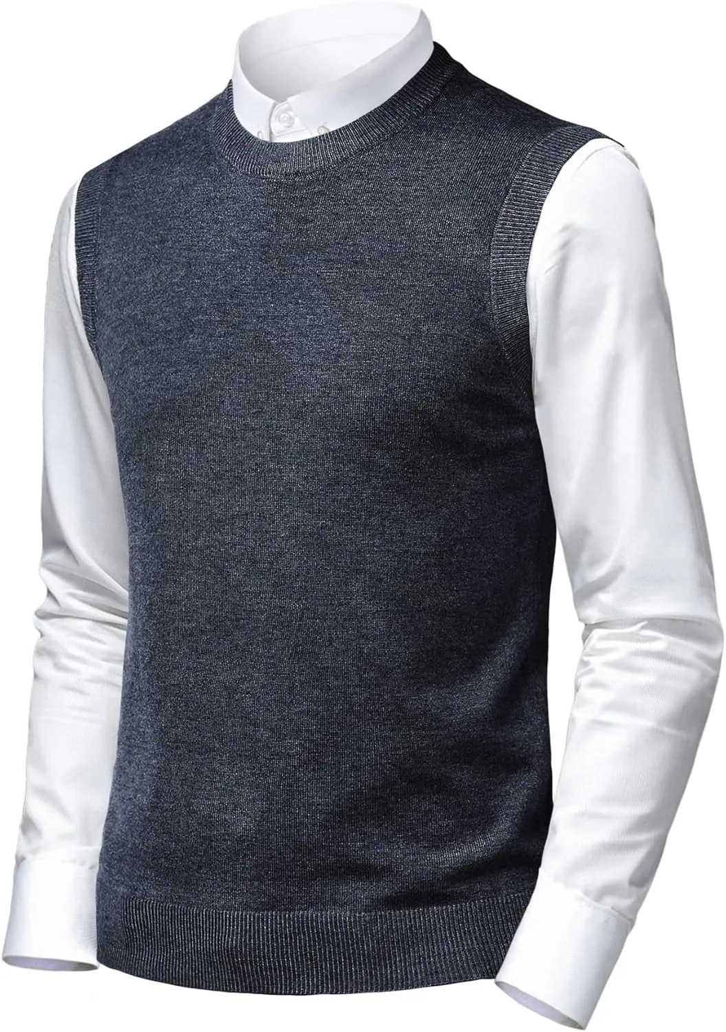 Mens Soft V Neck Crew Neck Knitted Sweater Vest Solid Sleeveless Pullover Slim Fit Plain Color for Dad Husband
