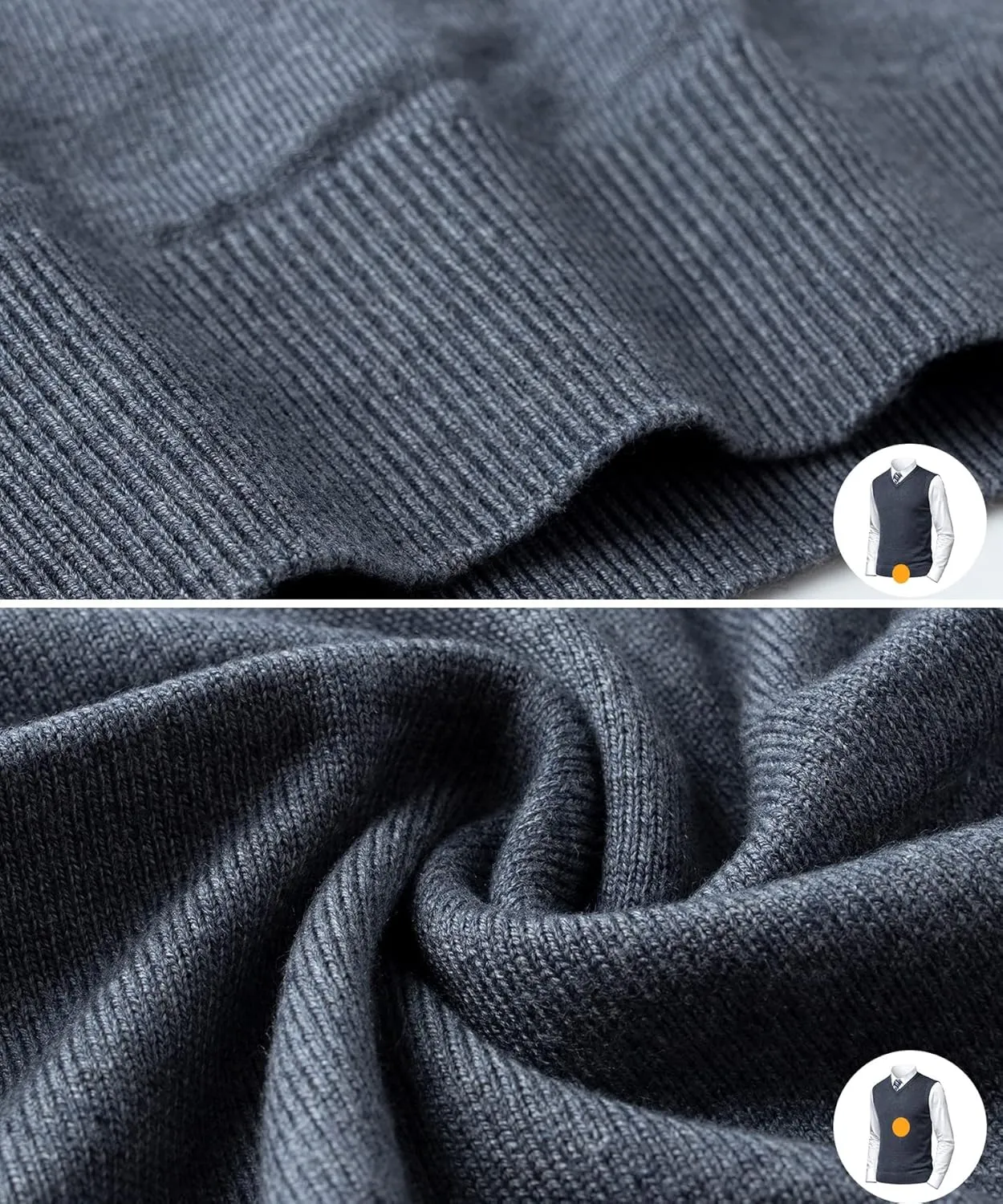Mens Soft V Neck Crew Neck Knitted Sweater Vest Solid Sleeveless Pullover Slim Fit Plain Color for Dad Husband