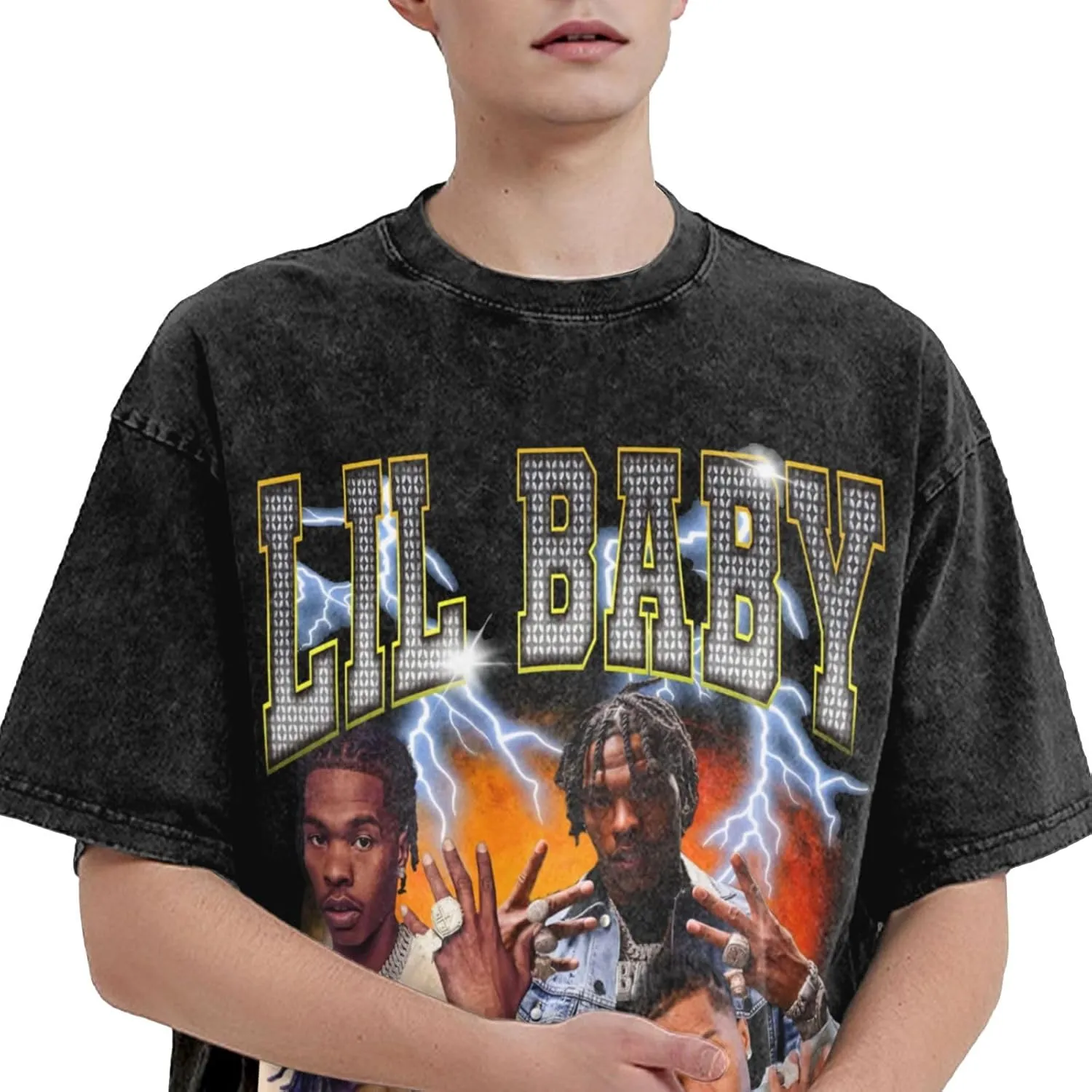 Men's Vintage Oversized Drop Shoulder Fashion T-Shirts Loose Wash Solid Tees Tops
