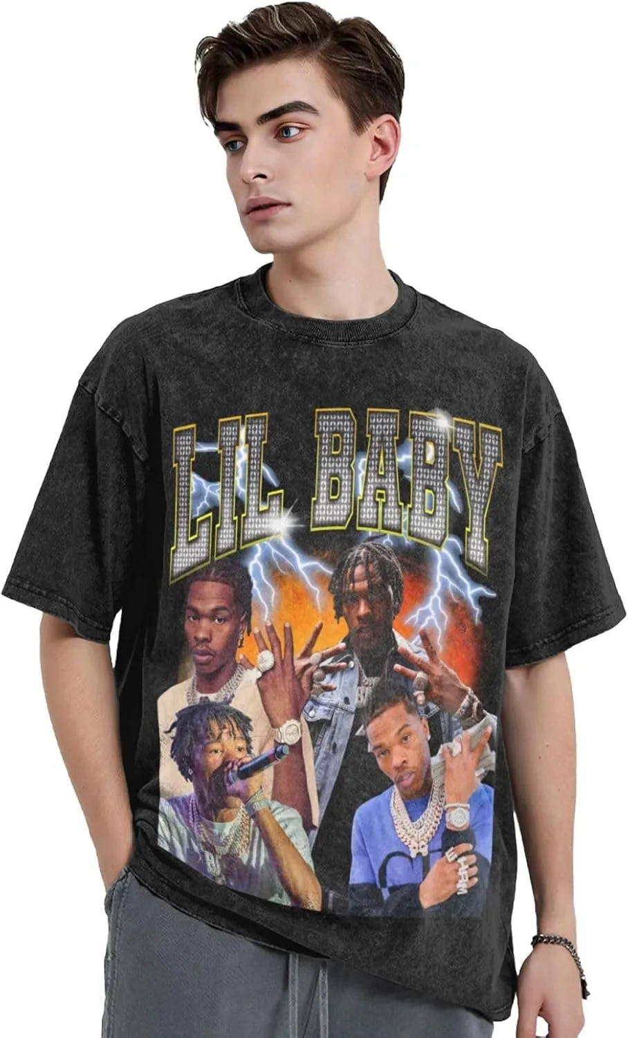 Men's Vintage Oversized Drop Shoulder Fashion T-Shirts Loose Wash Solid Tees Tops