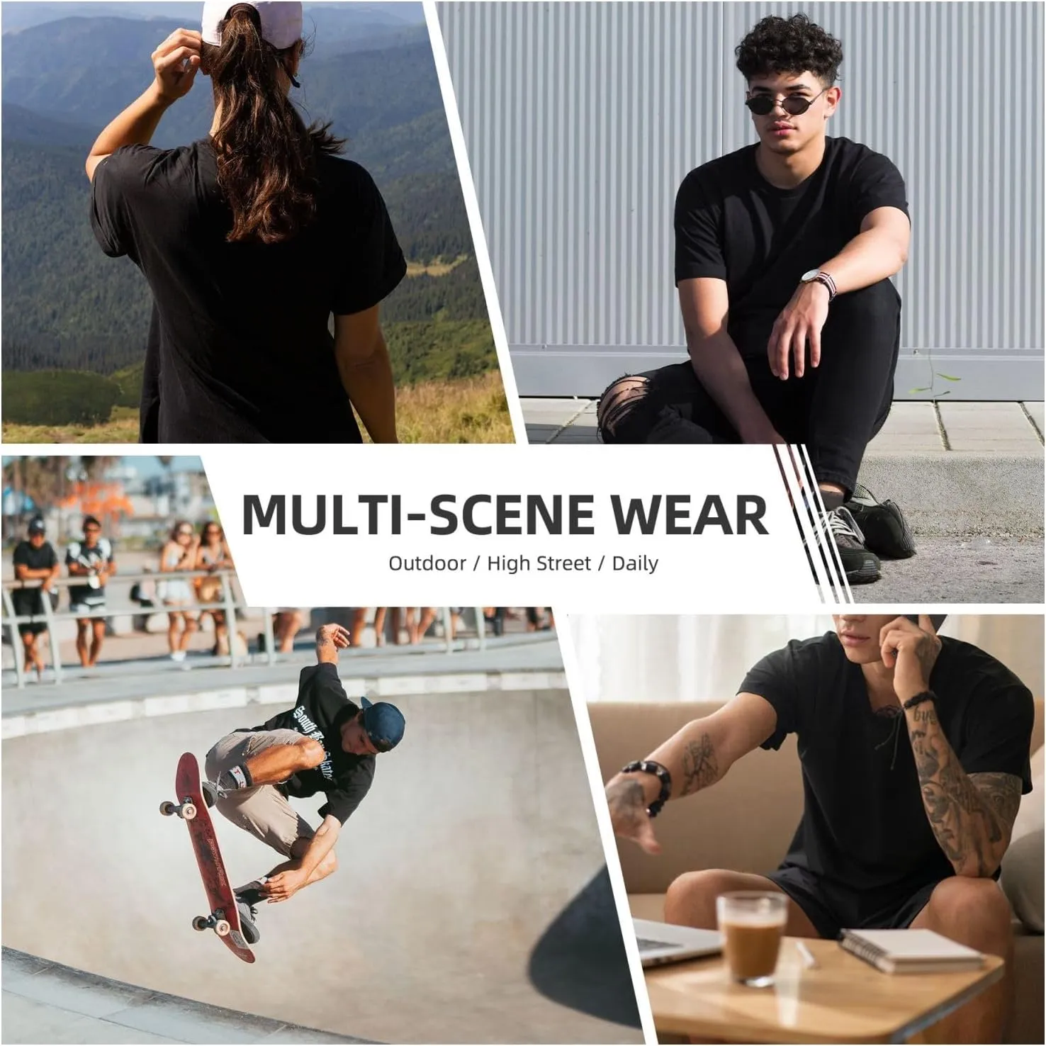 Mens Vintage Oversized Drop Shoulder Novelty T-Shirts Loose Wash Solid Tee Tops