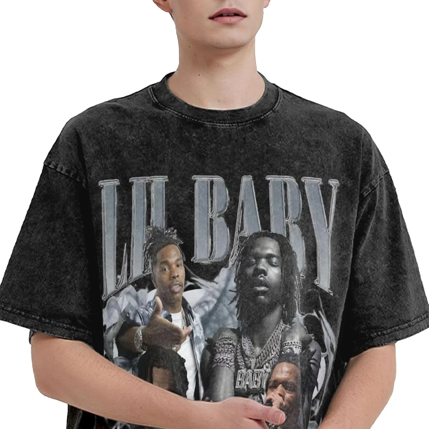 Mens Vintage Oversized Drop Shoulder Novelty T-Shirts Loose Wash Solid Tee Tops