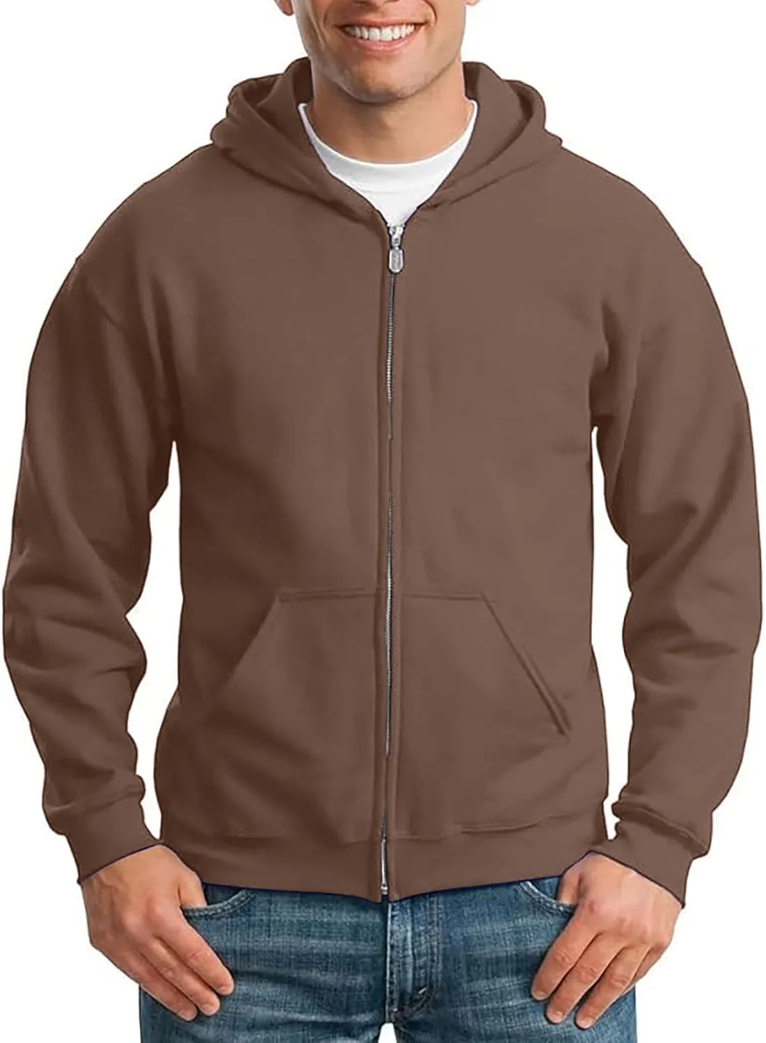 Mens Zip Up Hoodies Long Sleeve Solid Color Pullover Heavyweight Coat with Pockets Hooded 2024 Fall Fashion Clothes