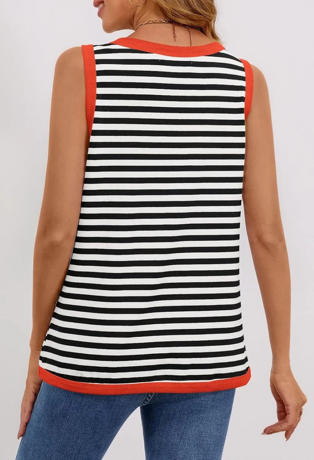 MEROKEETY Women's 2025 Summer Spring Sleeveless Tank Trendy Casual V Neck Loose Basic Striped T Shirt Tops