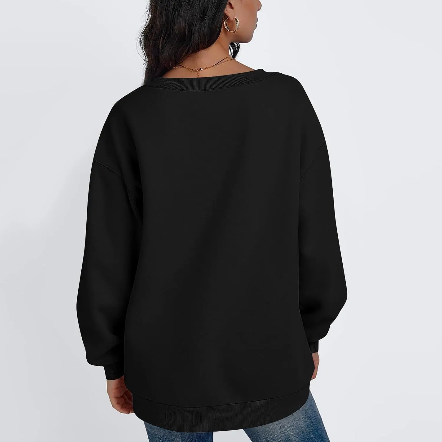 midelxp Womens Oversized V Neck Sweatshirt Trendy Casual Winter Fleece Pullover Sweaters Cute Preppy Long Sleeve Sweat Shirts