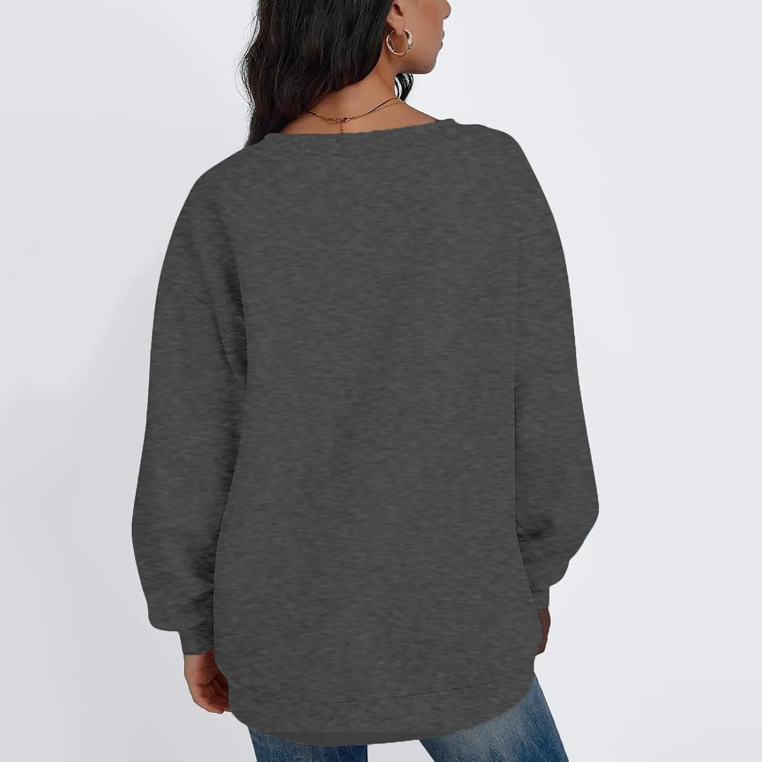 midelxp Womens Oversized V Neck Sweatshirt Trendy Casual Winter Fleece Pullover Sweaters Cute Preppy Long Sleeve Sweat Shirts