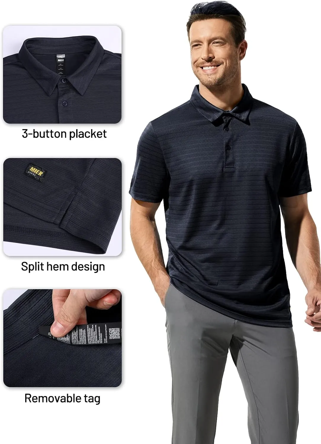 MIER Men's Quick Dry Golf Polo Shirts Short Sleeve Lightweight Casual Shirts Soft Polyester Collared Shirt