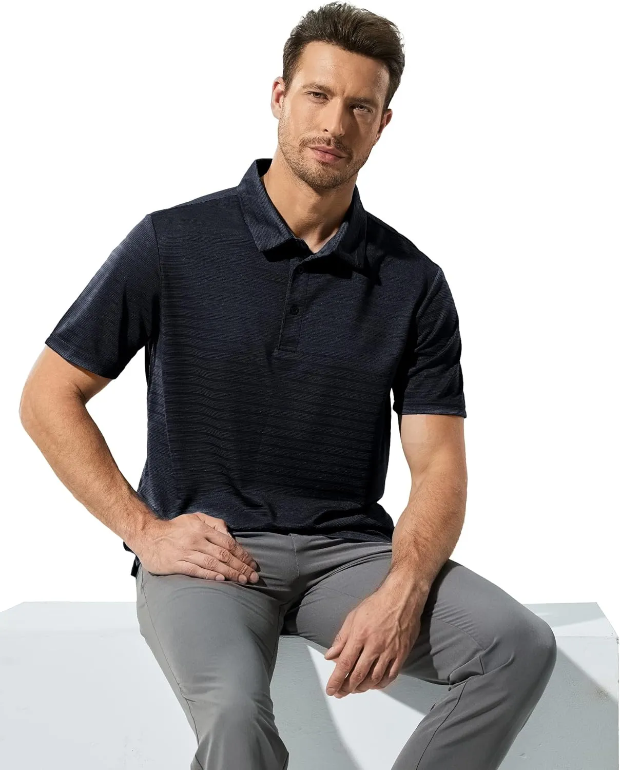 MIER Men's Quick Dry Golf Polo Shirts Short Sleeve Lightweight Casual Shirts Soft Polyester Collared Shirt