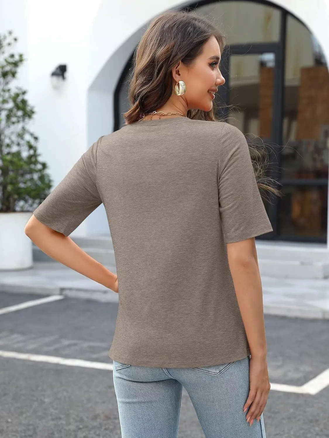 Minetom Women's V Neck T Shirts Casual Half Sleeve Tops Basic Summer Tees