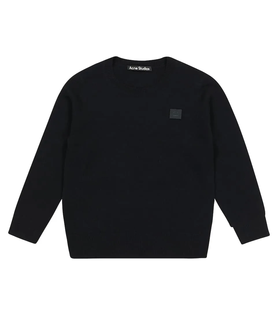 Mini face patch wool sweater black