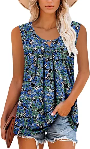 MODARANI Casual Summer Shirts for Women Flowy Tunic Tops Fit and Flare Floral Blouses