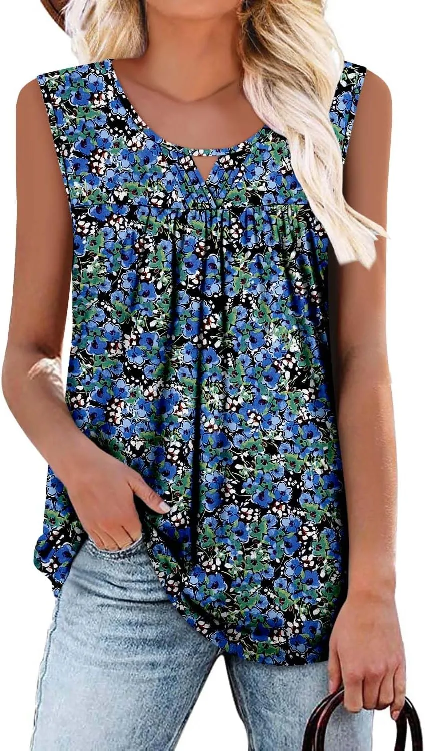 MODARANI Casual Summer Shirts for Women Flowy Tunic Tops Fit and Flare Floral Blouses