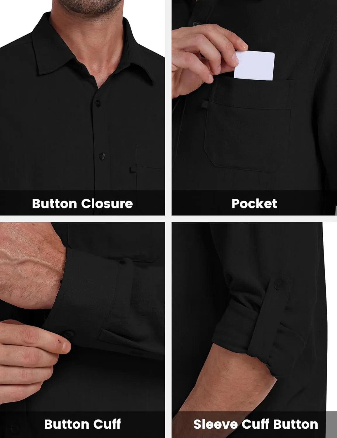 MoFiz Mens Button Down Shirts Long Sleeve Casual Linen Shirts with Pockets Beach Vacation Spring Shrits