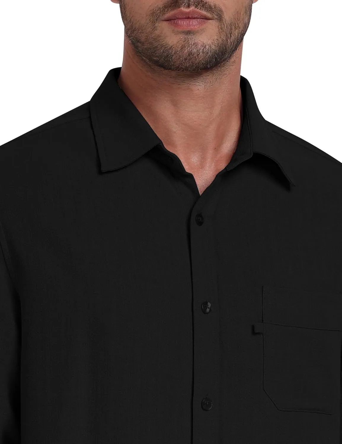 MoFiz Mens Button Down Shirts Long Sleeve Casual Linen Shirts with Pockets Beach Vacation Spring Shrits
