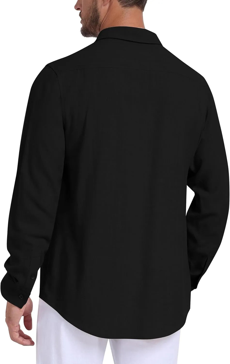 MoFiz Mens Button Down Shirts Long Sleeve Casual Linen Shirts with Pockets Beach Vacation Spring Shrits