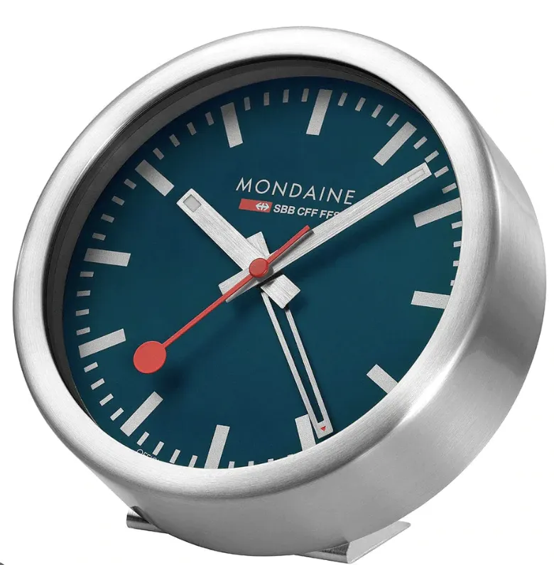 Mondaine Table Clock 125mm Aluminum Mini Alarm Clock // Deep Blue