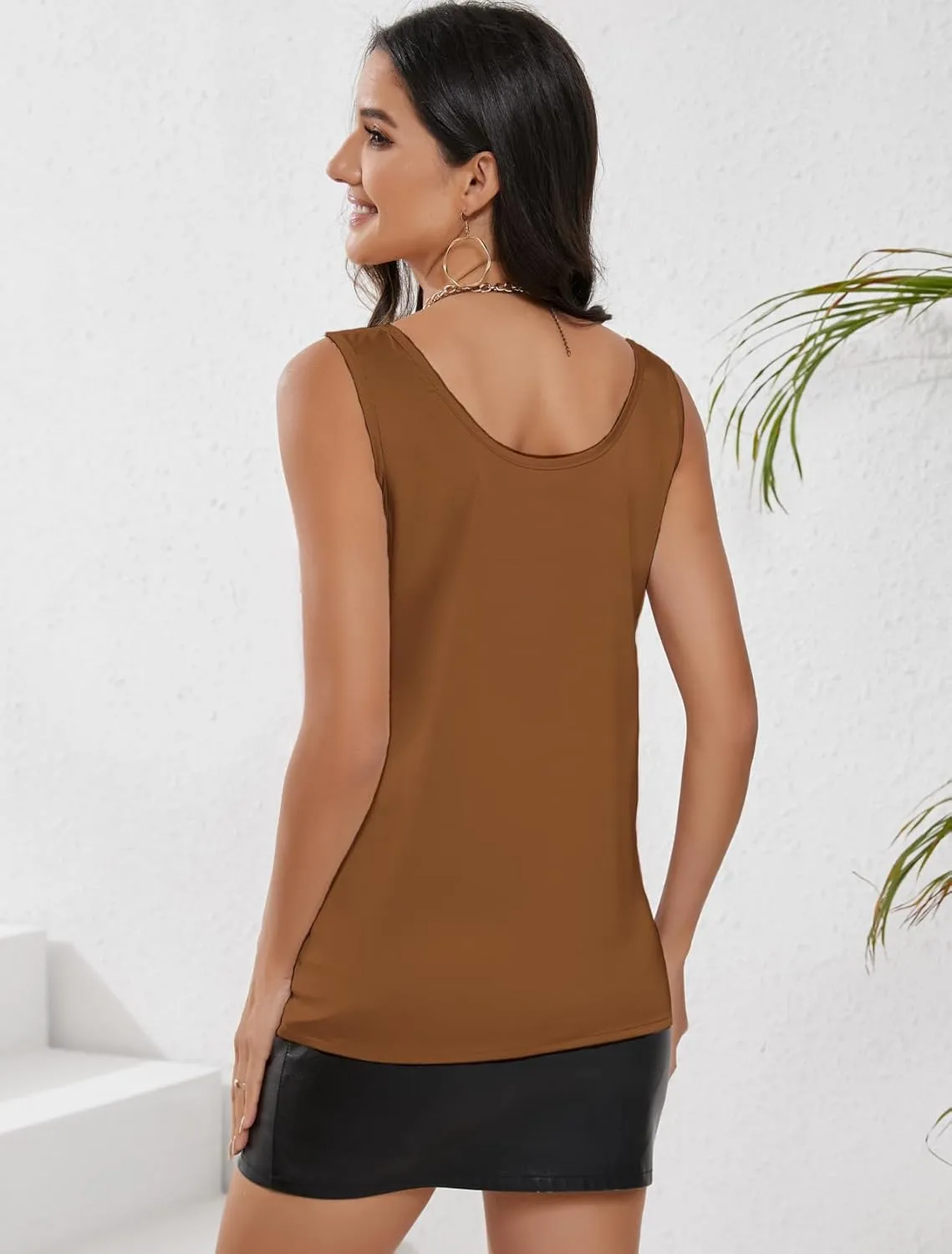 MOYEE Satin Tank Tops for Women Scoop Neck Sleeveless Silky Camisole Top Basic Summer Cami Blouses