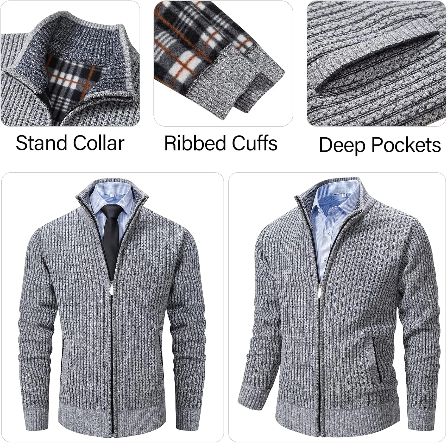 Msmsse Men's Cardigan Sweaters Full Zip Knitted Sweater for Men