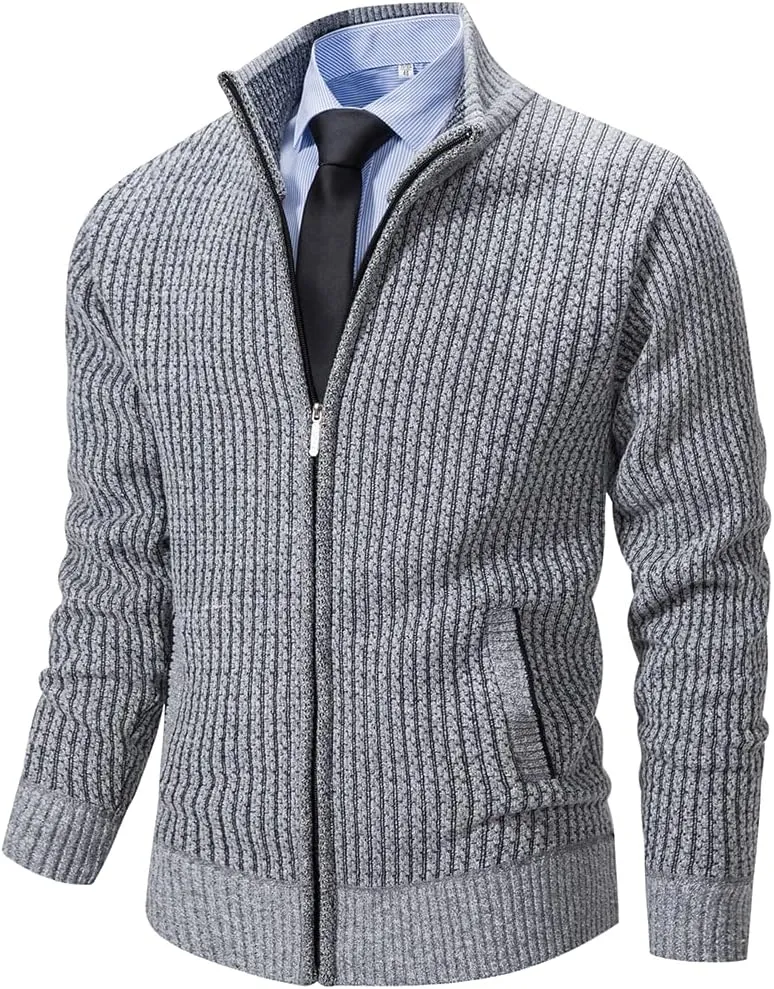 Msmsse Men's Cardigan Sweaters Full Zip Knitted Sweater for Men