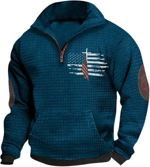 Muscularfit Sweatshirts for Men No Hood Long Sleeve Waffle Stand Collar Pullover Casual Quarter-Zip Lightweight Tee Shirts