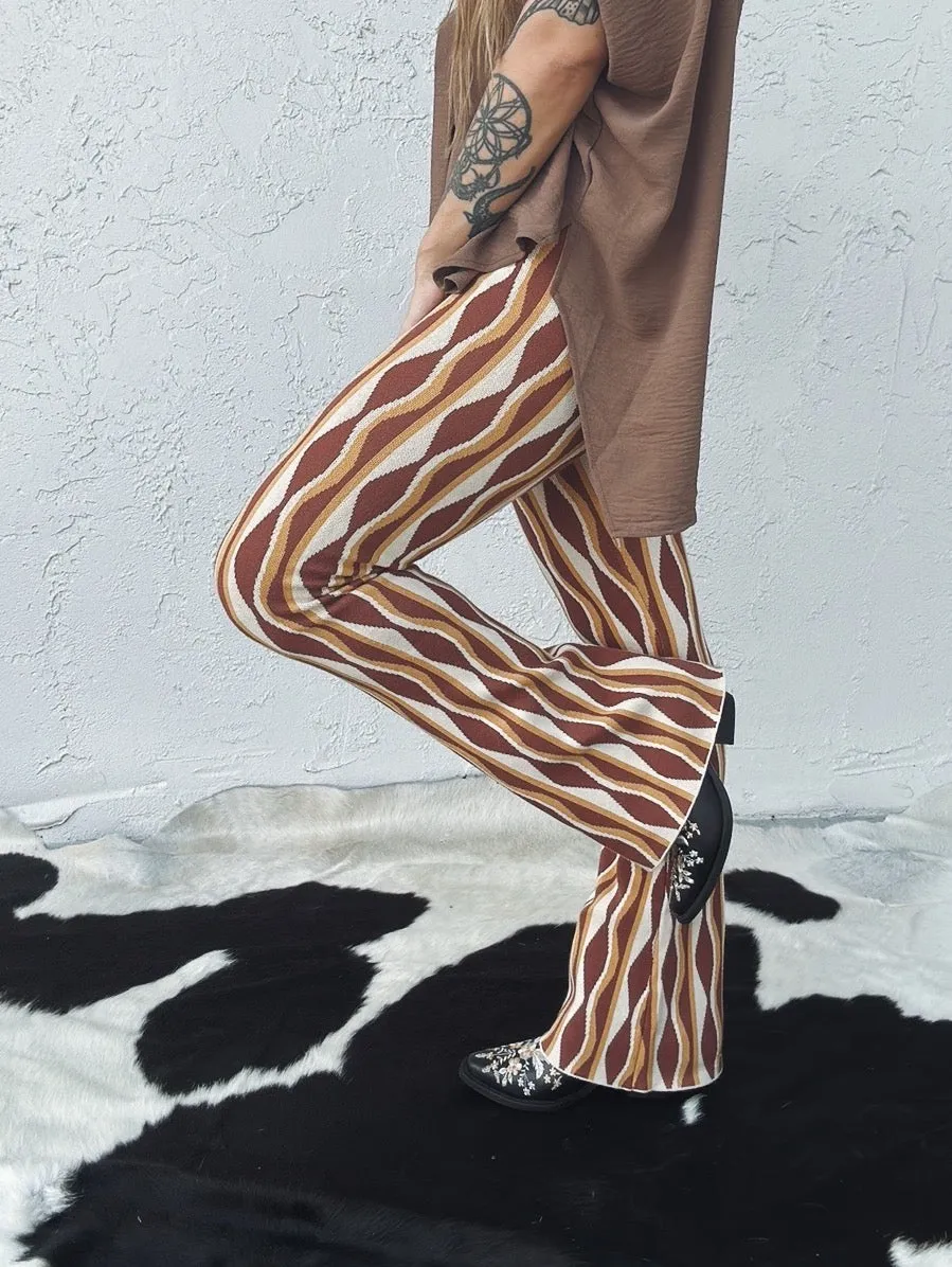 My Heart Is A Bar Jacquard Retro Print Knit Pants