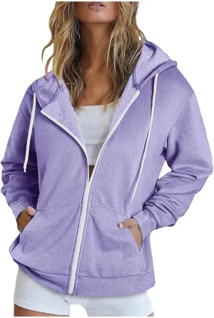 NaRHbrg Women's Full Zip Up Hoodie Long Sleeve Hooded Sweatshirts Thin Casual Hoodies Jackets Oversized Pullover with Pockets