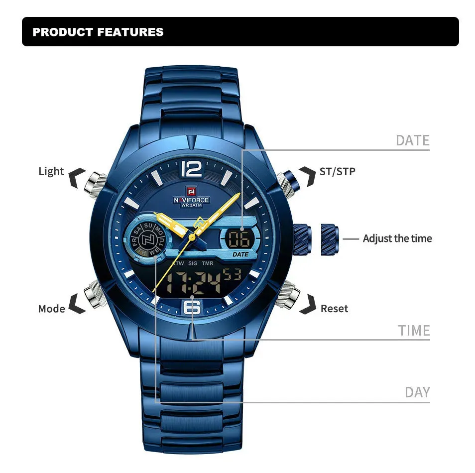 NAVIFORCE NF9232 Design Watch For Men Luxury Waterproof Sport Calendar Quartz Wristwatches Dual Display Chronograph Clock