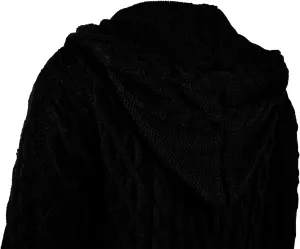 NIUBIA Womens Casual Long Sleeve Open Cardigan Warm Hooded Outwear Coat Cable Knit Long Cardigan Sweaters with Pockets
