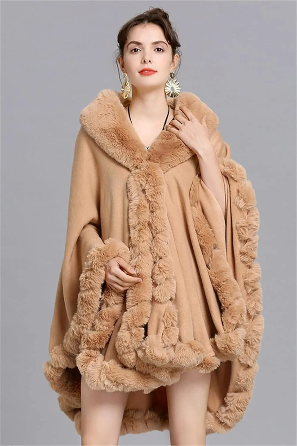 Obosoyo Ponchos for Women Shawls and Wraps Evening Dresses Faux Fur Collar Cloak Cape Pashmina