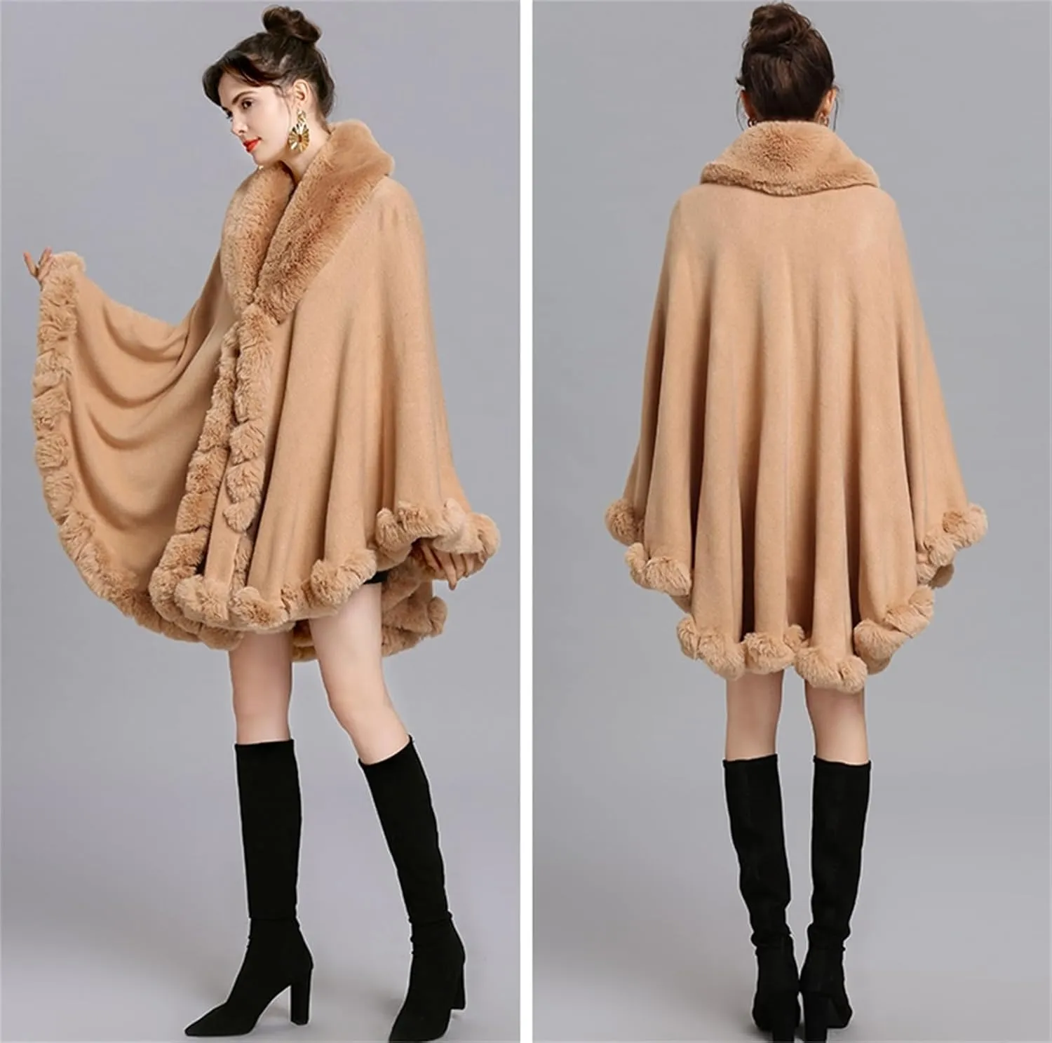 Obosoyo Ponchos for Women Shawls and Wraps Evening Dresses Faux Fur Collar Cloak Cape Pashmina