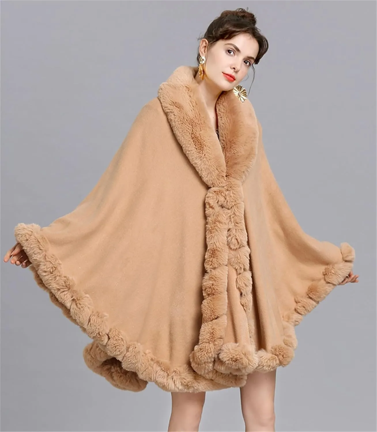Obosoyo Ponchos for Women Shawls and Wraps Evening Dresses Faux Fur Collar Cloak Cape Pashmina