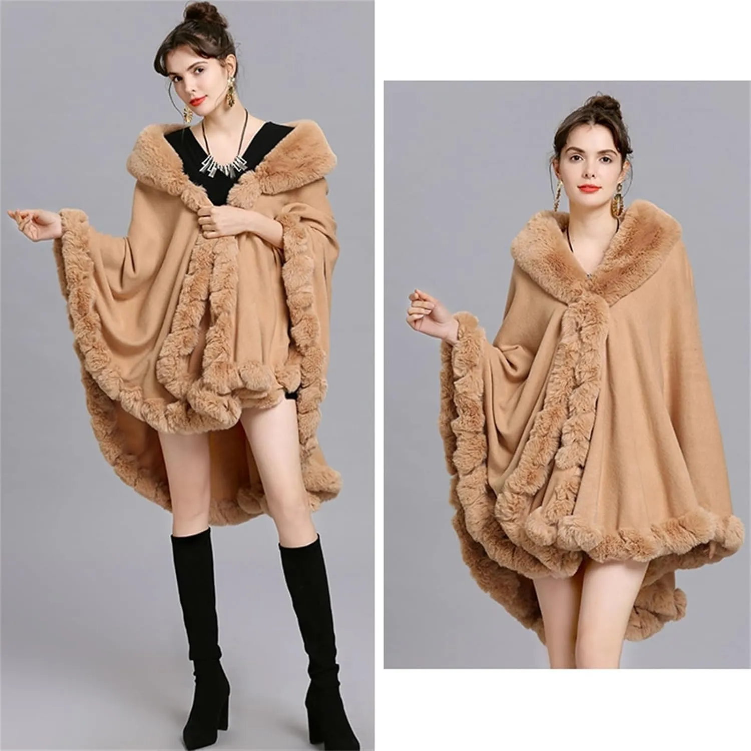 Obosoyo Ponchos for Women Shawls and Wraps Evening Dresses Faux Fur Collar Cloak Cape Pashmina