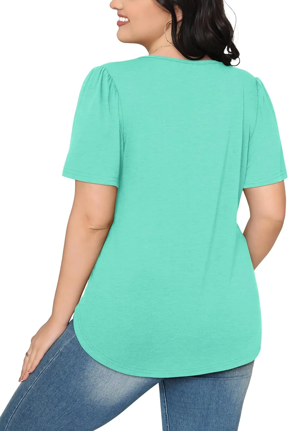 OFEEFAN Womens T Shirts Short Sleeve Pleated Dressy Casual Scooped Neck Summer Tops Blouses