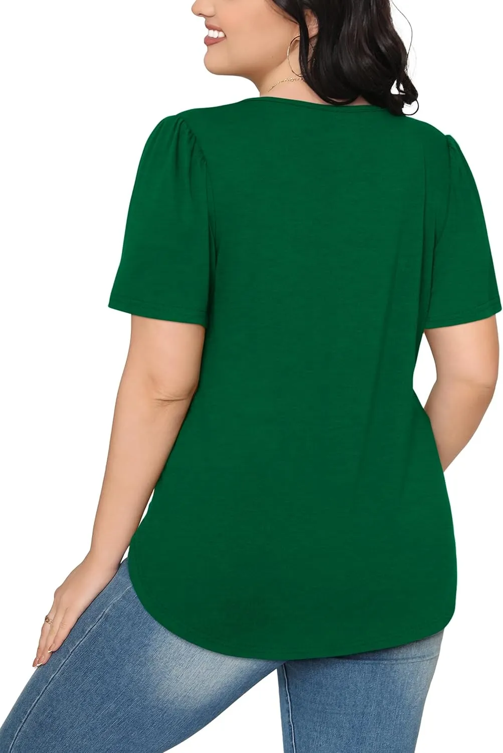 OFEEFAN Womens T Shirts Short Sleeve Pleated Dressy Casual Scooped Neck Summer Tops Blouses