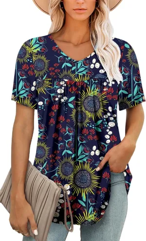 ONLYSHE Women Trendy Summer Shirts and Blouses Short Sleeve Tunic Tops V Neck Loose Fit Casual Tees