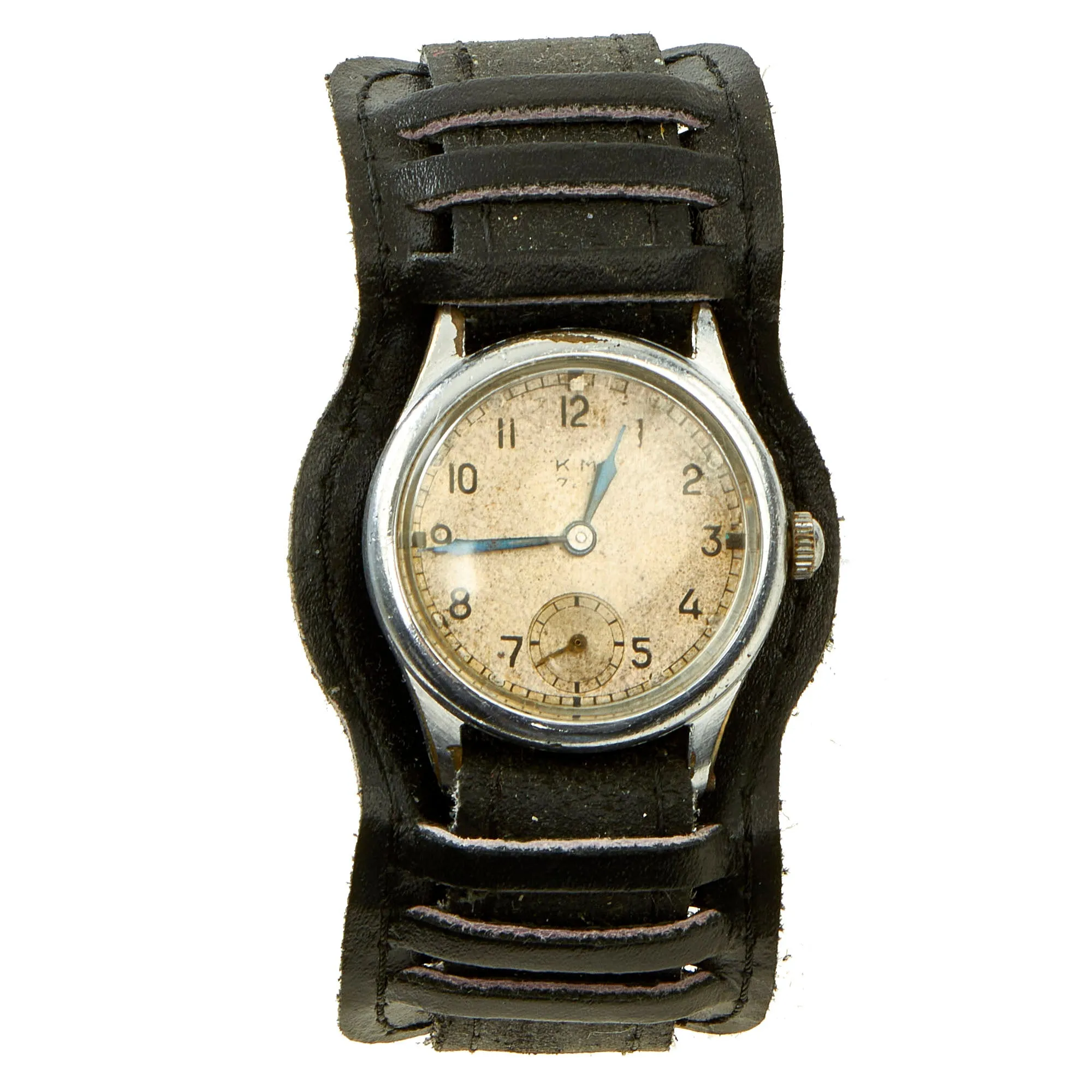 Original German WWII Kriegsmarine K.M. Wrist Watch by Festa With U-Boat U-847 Insignia Etched Into Case - Fully Functional